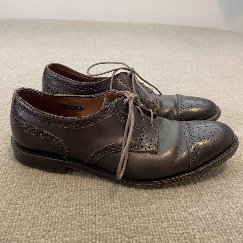 Allen Edmonds Shoes Mens Size 9 D Brown Leather Cap Toe Brogue Dress Oxfords - Picture 1 of 12
